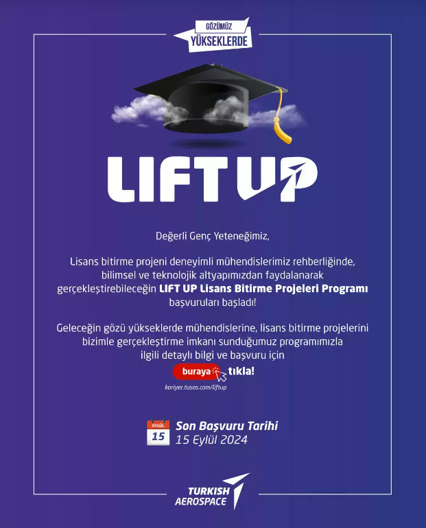 TUSAŞ LIFT UP Sanayi Odaklı Lisans Bitirme Projeleri Programı Başvuruları Başladı